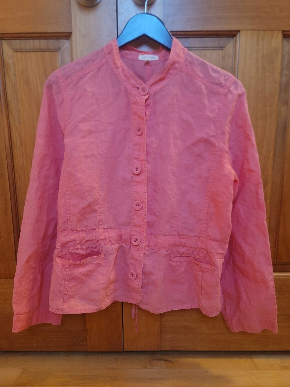 Eileen Fisher Women’s Irish Linen Top Jacket Size L Button Front Coral Salmon